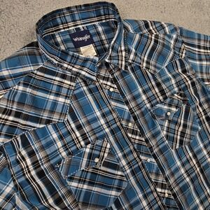 Vintage Wrangler Shirt Mens 3X Plaid  Pearl Snap Short Sleeve Western Cowboy